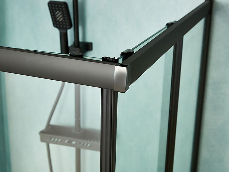 کابین دوش کشویی SQ، شیشه شفاف، پروفیل آلومینیومی مشکی، دستگیره دو سوراخ، با سینی کابین دوش کشویی SQ، شیشه شفاف، پروفیل آلومینیومی مشکی، دستگیره دو سوراخ، با سینی