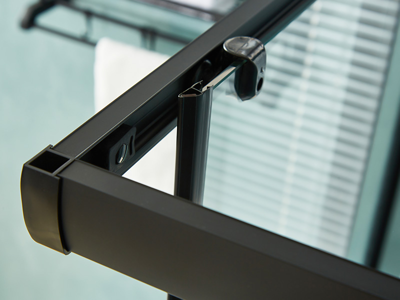 کابین دوش کشویی SQ، شیشه شفاف، پروفیل آلومینیومی مشکی، دستگیره دو سوراخ، با سینی کابین دوش کشویی SQ، شیشه شفاف، پروفیل آلومینیومی مشکی، دستگیره دو سوراخ، با سینی