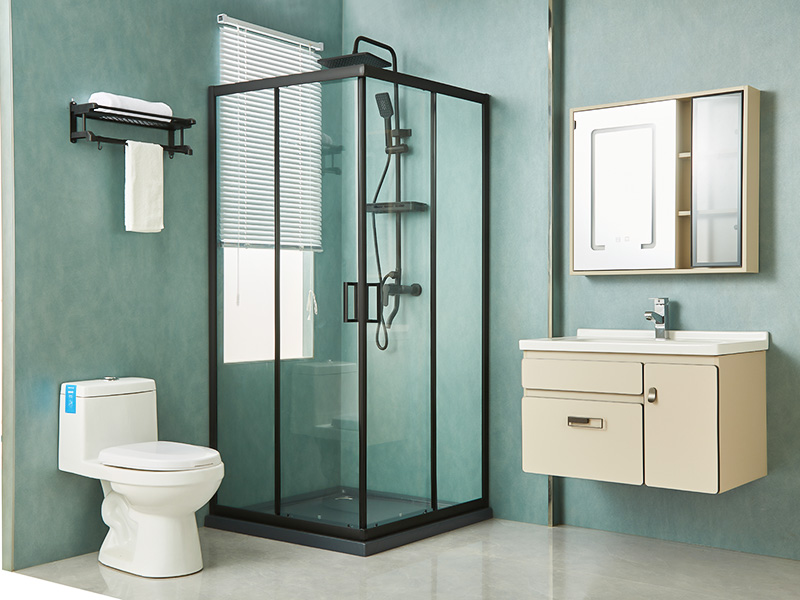 کابین دوش کشویی SQ، شیشه شفاف، پروفیل آلومینیومی مشکی، دستگیره دو سوراخ، با سینی کابین دوش کشویی SQ، شیشه شفاف، پروفیل آلومینیومی مشکی، دستگیره دو سوراخ، با سینی