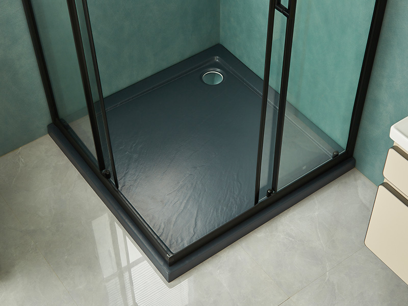 کابین دوش کشویی SQ، شیشه شفاف، پروفیل آلومینیومی مشکی، دستگیره دو سوراخ، با سینی کابین دوش کشویی SQ، شیشه شفاف، پروفیل آلومینیومی مشکی، دستگیره دو سوراخ، با سینی