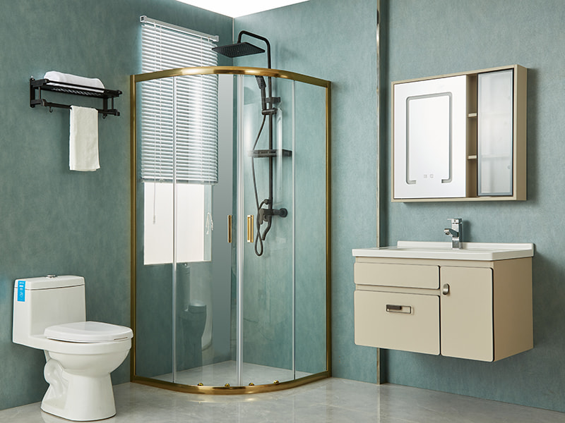 کابین دوش کشویی SE، شیشه شفاف، پروفیل آلومینیومی طلایی، دستگیره دو سوراخ، بدون سینی کابین دوش کشویی SE، شیشه شفاف، پروفیل آلومینیومی طلایی، دستگیره دو سوراخ، بدون سینی