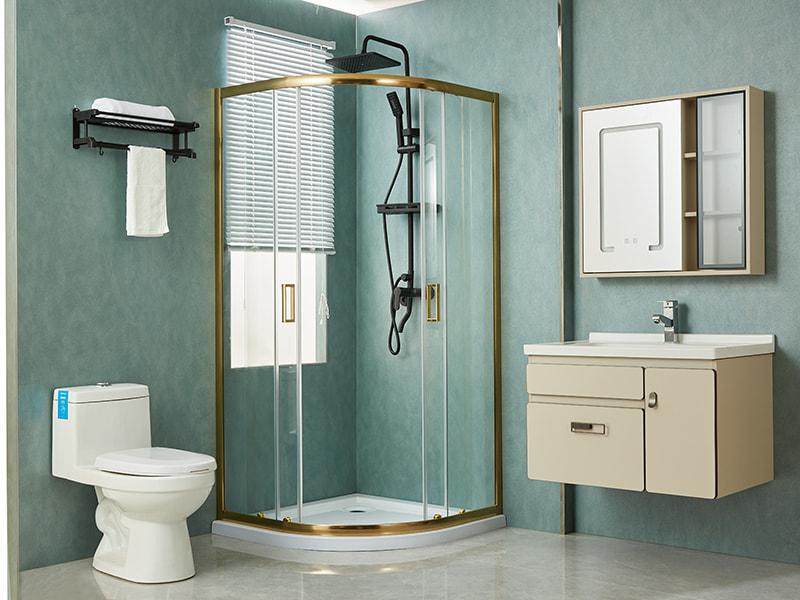 کابین دوش کشویی SE، شیشه شفاف، پروفیل آلومینیومی طلایی، دستگیره دو سوراخ، بدون سینی کابین دوش کشویی SE، شیشه شفاف، پروفیل آلومینیومی طلایی، دستگیره دو سوراخ، بدون سینی