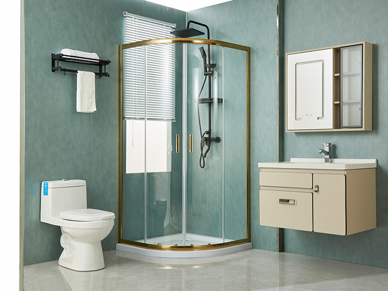 کابین دوش کشویی SE، شیشه شفاف، پروفیل آلومینیومی طلایی، دستگیره دو سوراخ، بدون سینی کابین دوش کشویی SE، شیشه شفاف، پروفیل آلومینیومی طلایی، دستگیره دو سوراخ، بدون سینی