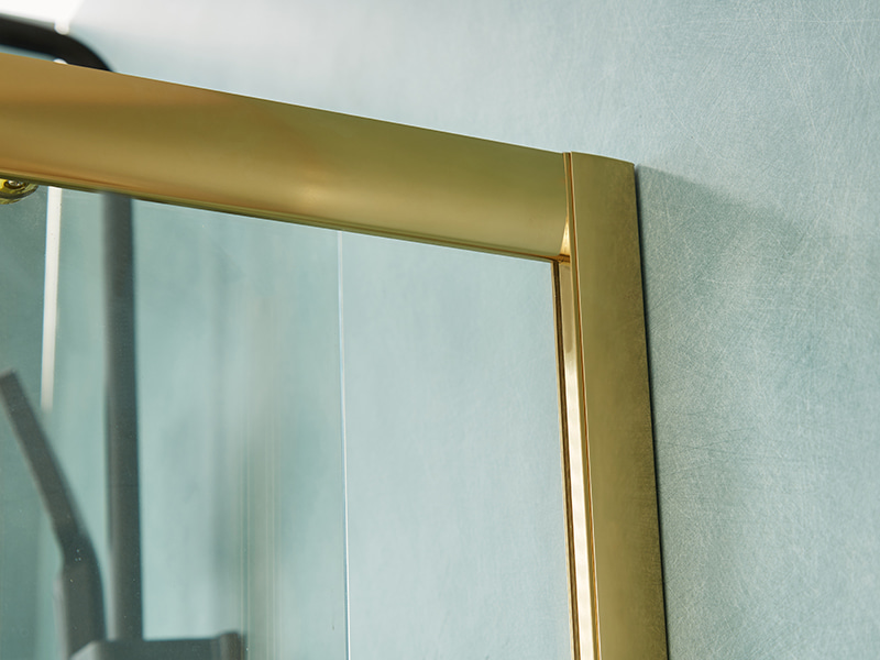 کابین دوش کشویی SE، شیشه شفاف، پروفیل آلومینیومی طلایی، دستگیره دو سوراخ، بدون سینی کابین دوش کشویی SE، شیشه شفاف، پروفیل آلومینیومی طلایی، دستگیره دو سوراخ، بدون سینی