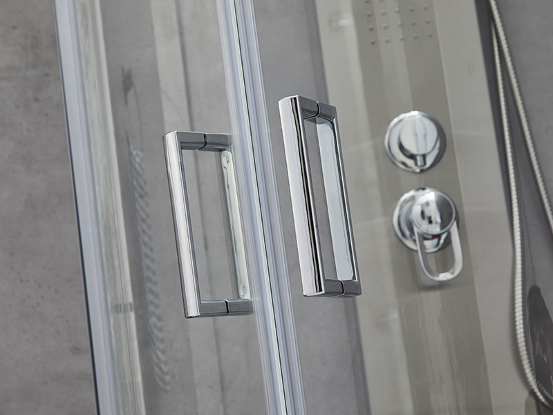 کابین دوش کشویی SE، شیشه شفاف، پروفیل آلومینیومی کروم، دستگیره دو سوراخ، بدون سینی کابین دوش کشویی SE، شیشه شفاف، پروفیل آلومینیومی کروم، دستگیره دو سوراخ، بدون سینی