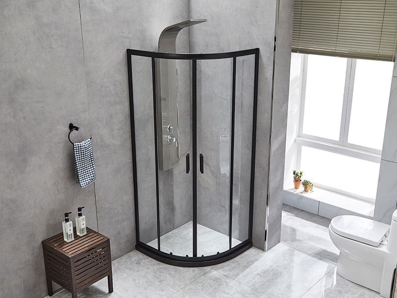 کابین دوش کشویی SE، شیشه شفاف، پروفیل آلومینیومی مشکی، دستگیره دو سوراخ، بدون سینی کابین دوش کشویی SE، شیشه شفاف، پروفیل آلومینیومی مشکی، دستگیره دو سوراخ، بدون سینی